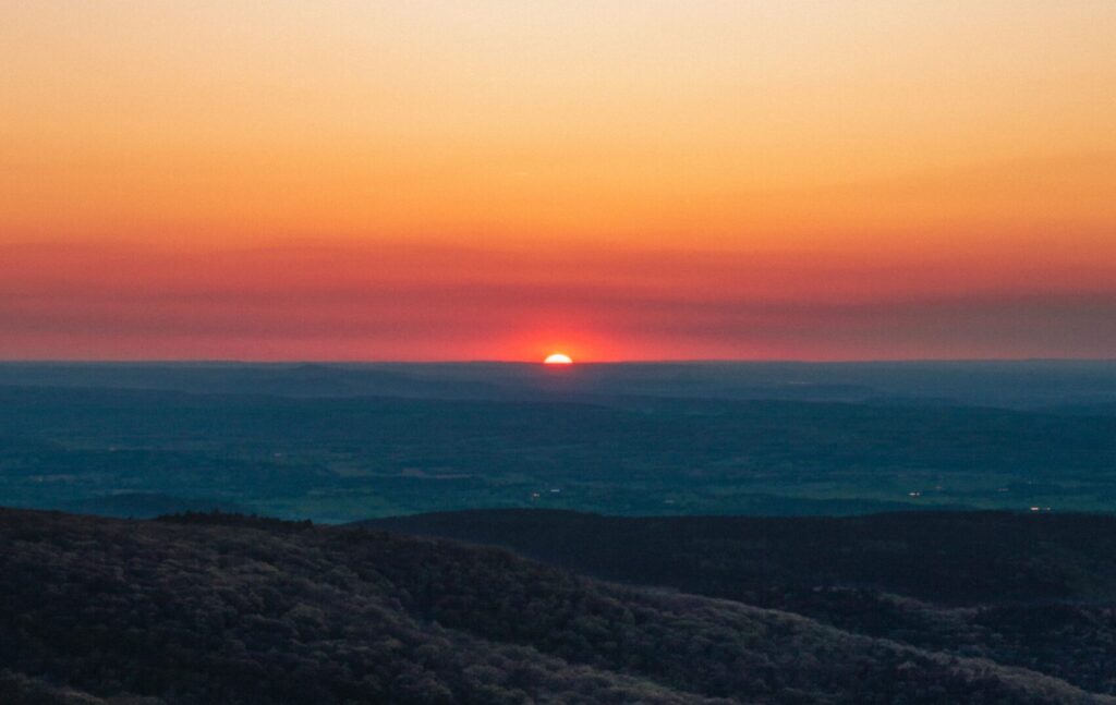 A brilliant sunset over the hills of northwest Arkansas.