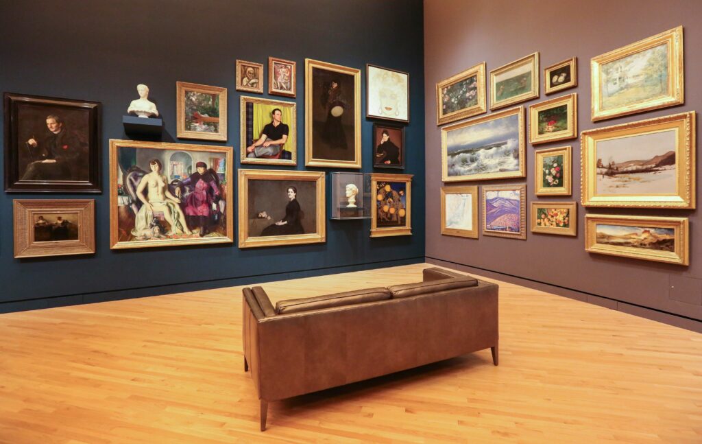 A selection of paintings displayed at Crystal Bridges Museum of Modern Art in Bentonville, Arkansas.