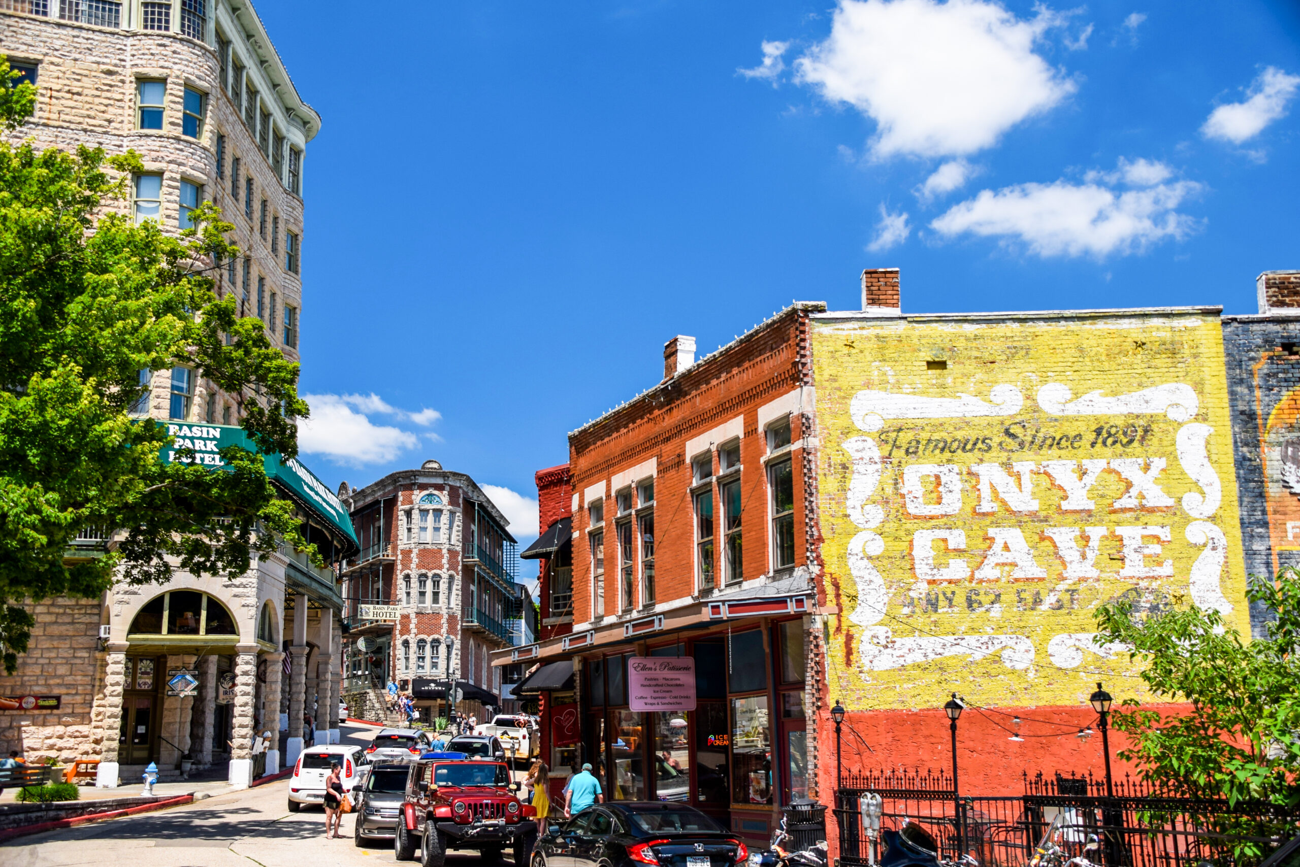 Eureka Springs, Arkansas, USA - July 5, 2021: Historic downtown Eureka Springs, AR, with boutique shops and famous buildings.