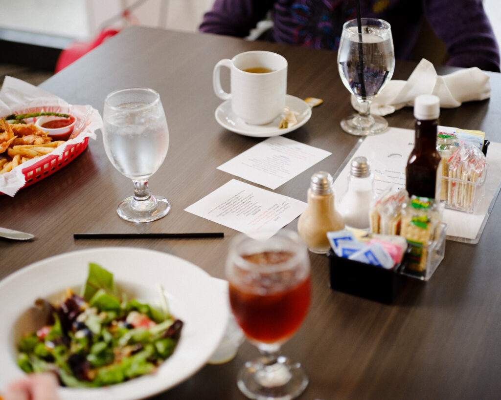 An elegant table covered with nutritious food at Grand Village, an independent living retirement community in Fayetteville, Arkansas.